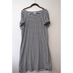 Talbots womens M black white stripe t-shirt dress cotton beach